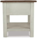 Signature Design by Ashley Bolanburg Farmhouse Chair Side End Table, 2 USB Ports, Pull-out Tray, Wood, 14" W x 24.25" D x 23" H, Antique Cream & Brown