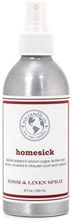 ECO CANDLE CO. Room & Linen Spray, Homesick, 8 oz. - Scents Of Apples, Sugar, Butter, & Spices - Recycled Aluminum Bottle, No Propellents, Pump Top, All Natural Ingredients