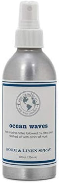 ECO CANDLE CO. Room & Linen Spray, Ocean Waves, 8 oz. - Scents Of Marine Air, Citrus, & Musk - Recycled Aluminum Bottle, No Propellents, Pump Top, All Natural Ingredients