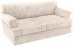 H.VERSAILTEX Sofa Cover 3 Piece T Cushion Sofa Slipcovers Thick Velvet Couch Cover Furniture Protector Stretch Sofa Covers for 2 Cushion Couch with 2 Individual T Cushion Covers Washable, Ivory