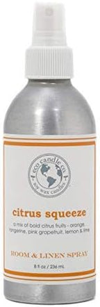 ECO CANDLE CO. Room & Linen Spray, Citrus Squeeze, 8 oz. - Scents Of Orange, Tangerine, Grapefruit, Lemon, & Lime - Recycled Aluminum Bottle, No Propellents, Pump Top, All Natural Ingredients