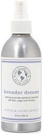 ECO CANDLE CO. Room & Linen Spray, Lavender Dreams, 8 oz. - Scents Of Lavender, Lilac, Sage, & Mimosa - Recycled Aluminum Bottle, No Propellents, Pump Top, All Natural Ingredients