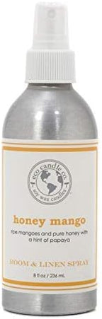 ECO CANDLE CO. Room & Linen Spray, Honey Mango, 8 oz. - Scents Of Mango, Honey, & Papaya - Recycled Aluminum Bottle, No Propellents, Pump Top, All Natural Ingredients