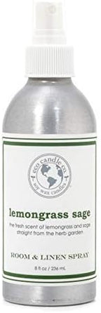 ECO CANDLE CO. Room & Linen Spray, Lemongrass Sage, 8 oz. - Scents Of Lemongrass & Sage - Recycled Aluminum Bottle, No Propellents, Pump Top, All Natural Ingredients