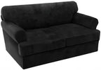 H.VERSAILTEX Sofa Cover 3 Piece T Cushion Loveseat Slipcovers Thick Velvet Couch Cover Furniture Protector Stretch T Cushion Sofa Covers for 2 Cushion Couch with 2 Individual T Cushion Covers, Black