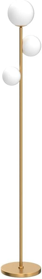 Fiqevs 3 Globe Mid Century Modern Floor Lamp for Living Room, Gold Floor Lamp with Frosted Glass Shade and LED Bulbs, Warm Light Standing Tall Pole Lamp for Bedrooms, Office - Antique Brass