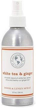 ECO CANDLE CO. Room & Linen Spray, White Tea & Ginger, 8 oz. - Scents Of White Tea, Spices, Citrus, Jasmine, & Ginger - Recycled Aluminum Bottle, No Propellents, Pump Top, All Natural Ingredients