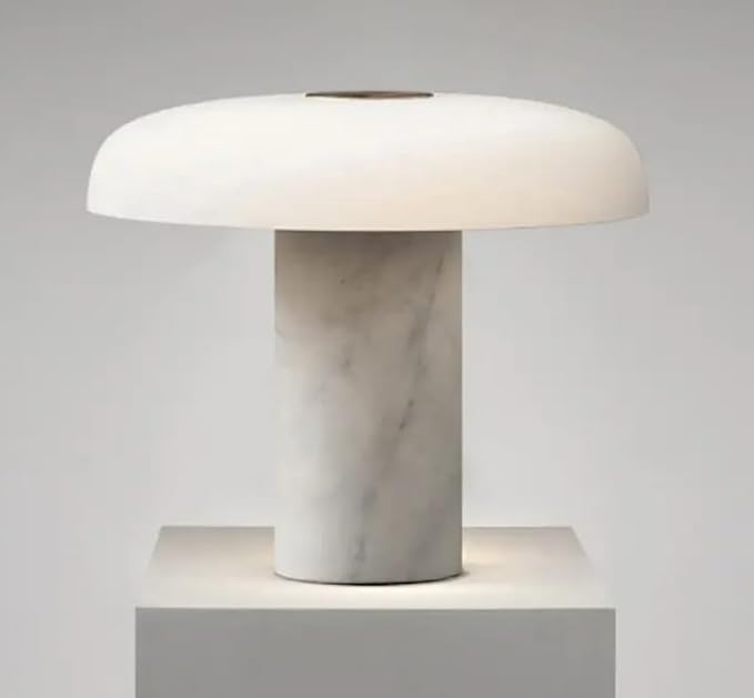 Mushroom Table Lamp | Solid Marble White Base & Frosted Glass Shade | 3000K Warm White LED | Modern Lamp for Bedroom, Living Room, Office, Entryway, Desk, Small Spaces
