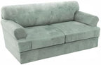 H.VERSAILTEX Sofa Cover 3 Piece T Cushion Sofa Slipcovers Thick Velvet Couch Cover Stretch T Cushion Sofa Covers for 2 Cushion Couch with 2 Individual T Cushion Covers Washable, Sea Grass