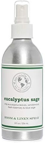 ECO CANDLE CO. Room & Linen Spray, Eucalyptus Sage, 8 oz. - Scents Of Eucalyptus, Sandalwood, Rosemary, & Sage - Recycled Aluminum Bottle, No Propellents, Pump Top, All Natural Ingredients