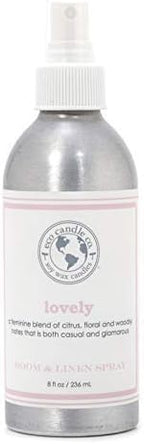 ECO CANDLE CO. Room & Linen Spray, Lovely, 8 oz. - Scents Of Lavender, Rosewood, Orchid, Bergamot, Cedarwood, & Musk - Recycled Aluminum Bottle, No Propellents, Pump Top, All Natural Ingredients