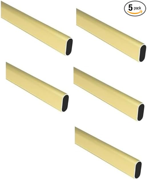 5-Case Pack Matte Brass 96" Oval Wardrobe Closet Tubing Aluminum Rods - 1.5mm Thickness