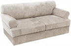 H.VERSAILTEX Sofa Cover 3 Piece T Cushion Sofa Slipcovers Thick Velvet Couch Cover Stretch T Cushion Sofa Covers for 2 Cushion Couch with 2 Individual T Cushion Covers Washable, Oatmeal