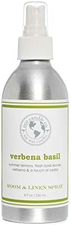 ECO CANDLE CO. Room & Linen Spray, Verbena Basil, 8 oz. - Scents Of Lemons, Verbena, Basil, & Cedar - Recycled Aluminum Bottle, No Propellents, Pump Top, All Natural Ingredients