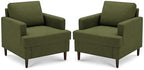 Mid-Century Accent Chair, Comfy Upholstered Reading Accent Chairs for Bedroom, Modern Linen Fabric Armchair for Living Room, Single Sofa Chair with Wood Legs (Green, 2 Pack)