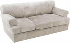 H.VERSAILTEX Sofa Cover 4 Piece T Cushion Sofa Slipcovers Thick Velvet Couch Cover Stretch T Cushion Sofa Covers for 3 Cushion Couch with 3 Individual T Cushion Covers Washable, Oatmeal