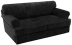 H.VERSAILTEX Sofa Cover 3 Piece T Cushion Sofa Slipcovers Thick Velvet Couch Cover Furniture Protector Stretch T Cushion Sofa Covers for 2 Cushion Couch with 2 Individual T Cushion Covers, Black