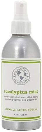 ECO CANDLE CO. Room & Linen Spray, Eucalyptus Mint, 8 oz. - Scents Of Eucalyptus, Spearmint, & Peppermint - Recycled Aluminum Bottle, No Propellents, Pump Top, All Natural Ingredients