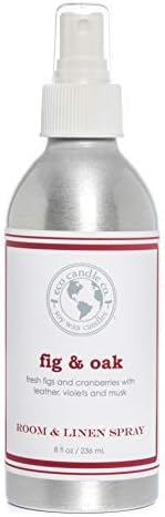 ECO CANDLE CO. Room & Linen Spray, Fig & Oak, 8 oz. - Scents Of Figs, Cranberries, Leather, & Musk - Recycled Aluminum Bottle, No Propellents, Pump Top, All Natural Ingredients