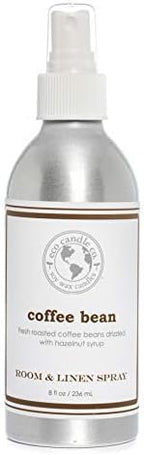 ECO CANDLE CO. Room & Linen Spray, Coffee Bean, 8 oz. - Scents Of Coffee Beans & Hazelnut - Recycled Aluminum Bottle, No Propellents, Pump Top, All Natural Ingredients