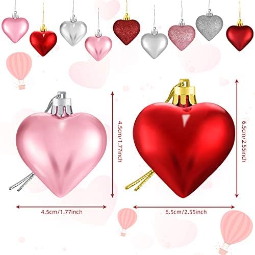 Skylety 30 Pieces Valentine's Day Heart Ornaments, Heart Shaped Decorations Tree Hanging Baubles for Valentine Wedding Anniversary, 3 Styles 2 Size (Multi-Color)
