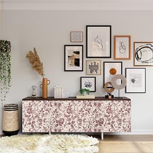 Drawers Liner Contact Paper for Dresser Peel and Stick Wallpaper Sketched Design 15.7x1000in Self Adhesive Removable Red Maroon Rose Floral Butterfly Vintage Cabinet Shelf Renter Friendly