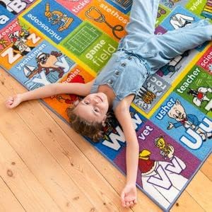 Looney Tunes Educational Kids Rug – ABC Alphabet, Professions & Jobs Matching Game Learning Mat- Interactive Classroom, Playroom & Bedroom Carpet 8x10