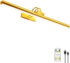 26" Wireless Picture Lights, Rechargeable Battery Art Display Light with Remote Control, Dimmable/Timer Off Dartboard Light, 3 Lighting Modes Full Metal Painting Display Lights (Gold-1 Pack)