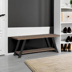 LVB Industrial Entryway Bench, Wood and Metal Storage Bench for Living Dining Room, Farmhouse Indoor Entry Way Shoe Benches Seat, Rustic Oak, 47 Inch Long