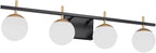 4-Light Modern Vanity Light for Bathroom, Black and Gold Bathroom Lighting Fixtures Over Mirror, White Frosted Glass Vanity Lights Globe Wall Lamp Sconces for Hallway Stairway Living Room