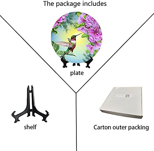ALALAL Small Bird Hummingbird Pink&Purple Flowers Decorative Plate Decorative Ceramic Plates Home Wobble-Plate with Display Stand Decoration Household Plates Decorative - 10 inch