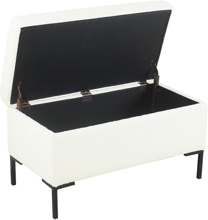 HomePop Upholstered Storage Bench with Metal Leg|Homepop Home Décor|Bench with Storage for Living Room & Entryway - Cream Boucle