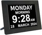 Digital Day Calendar Clock 5 Alarm Clock & 3 Medicine Reminders Extra Large 8 Inch Non-Abbreviated Day Date Month Dementia Senior Clocks for Eldarly Memory Loss Vision Impaired Clock