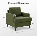 Mid-Century Accent Chair, Comfy Upholstered Reading Accent Chairs for Bedroom, Modern Linen Fabric Armchair for Living Room, Single Sofa Chair with Wood Legs (Green, 2 Pack)