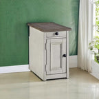 Signature Design by Ashley Bolanburg Farmhouse Chair Side End Table, 2 USB Ports, Pull-out Tray, Wood, 14" W x 24.25" D x 23" H, Antique Cream & Brown