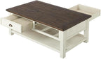 Martin Svensson Home Solid Wood Coffee Table, Cream White with Brown Top
