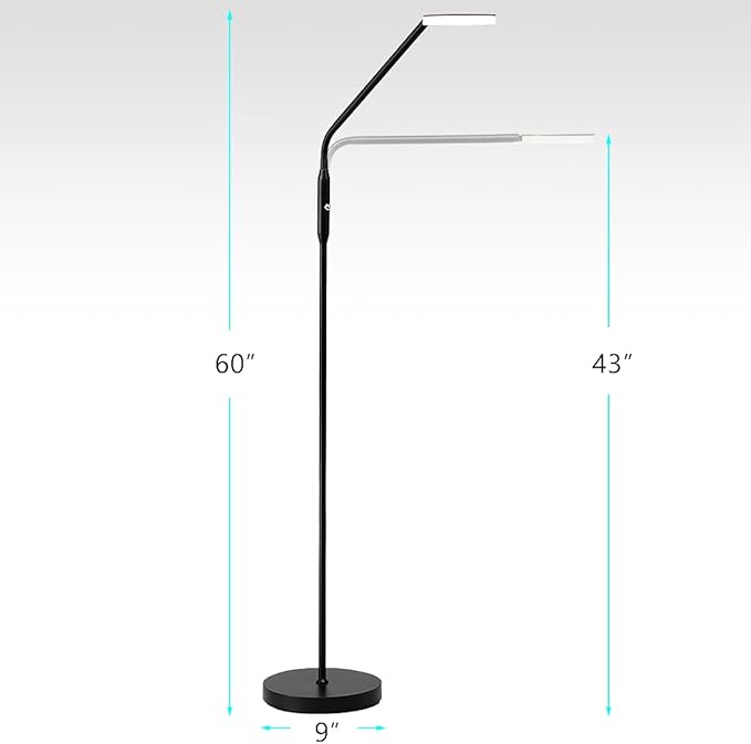 O’Bright Moon - Dimmable LED Floor Lamp, Adjustable Color Temperature for Bedside Reading, Work Light, Art/Crafting Light, Sewing, 360° Flexible Gooseneck, Rotatable Lighting, Black