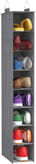Lifewit 8 Tier Shoe Hanging Organizer for Closet, Folding Fabric Shoes Storage with Two Sturdy Hangers, Hanging Shoe Organizers for Shelves, Wardrode, Dorm, 11.8" L X 5.9" W X 41.3" H, Gray