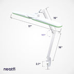 Neatfi Elite HD XL LED Desk Lamp, 3 Light Modes, 90PCS SMD LED, Non-Polar Dimming, Bright Eye-Caring Lighting for Home Office, Drafting, Beauty Shop, Workbench (CCT with Clamp, Green Ring, 17 Inches)
