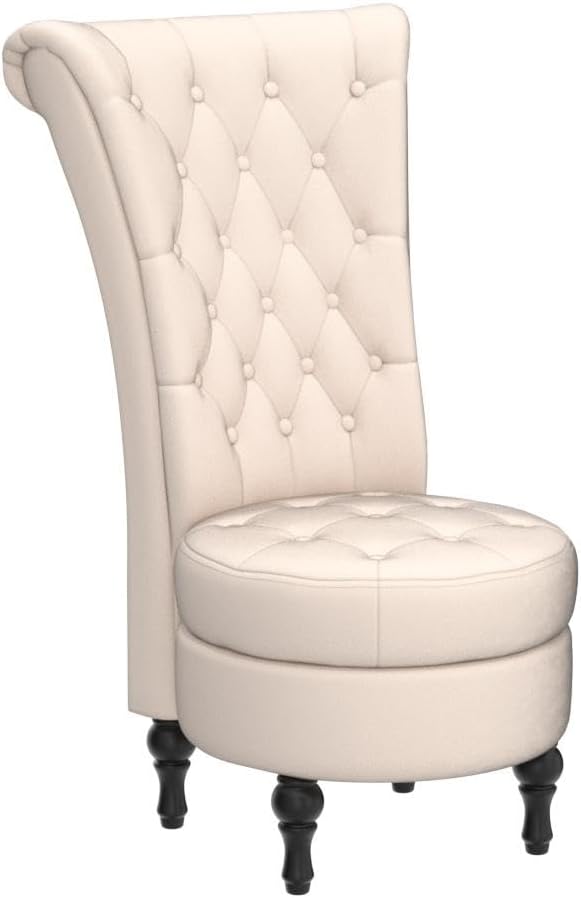 Royal High-Back Velvet Accent Chair for Vanity with Storage and Luxurious Upholstery, Retro Design and Versatile Usage for Living Room, Bedroom, Lounge and Office, Ivory
