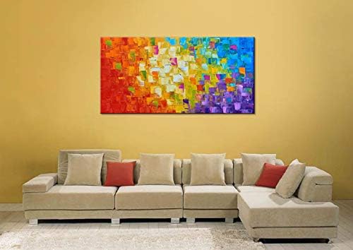 Seekland Art Hand Painted Texture Oil Painting on Canvas Abstract Wall Art Deco Contemporary Artwork Framed Ready to Hang 40x20 inch