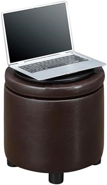 Designs4Comfort Round Accent Storage Ottoman with Reversible Tray Lid