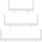 Furinno Rossi Bedroom Decor Wall Mounted Floating Display Shelves with Invisible Brackets, Set of 3, Marble White