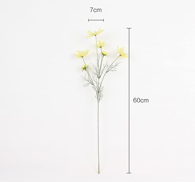 2 Pcs Artificial Fake Flowers Plants Cosmos Silk Flower Arrangements Wedding Bouquets Decorations Plastic Floral Table Centerpieces for Home Kitchen Garden Party Decor Approx 23.6'' High - Yellow