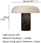 Mushroom Table Lamp | Solid Marble White Base & Frosted Glass Shade | 3000K Warm White LED | Modern Lamp for Bedroom, Living Room, Office, Entryway, Desk, Small Spaces