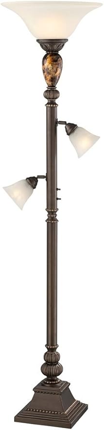 Kathy Ireland Mulholland Rustic Vintage Tree Torchiere Floor Lamp Standing 72" Tall Bronze Tortoise Shell Font Frosted Glass Shade for Living Room Reading House Bedroom Home Office