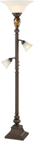 Kathy Ireland Mulholland Rustic Vintage Tree Torchiere Floor Lamp Standing 72" Tall Bronze Tortoise Shell Font Frosted Glass Shade for Living Room Reading House Bedroom Home Office