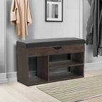 Apicizon 31 Inches Storage Bench, Shoe Bench with Flip Top Storage Space and Padded Cushion, Wooden Entryway Bench for Entryway, Living Room, 2-Tier Shoe Rack Organizer, Brown