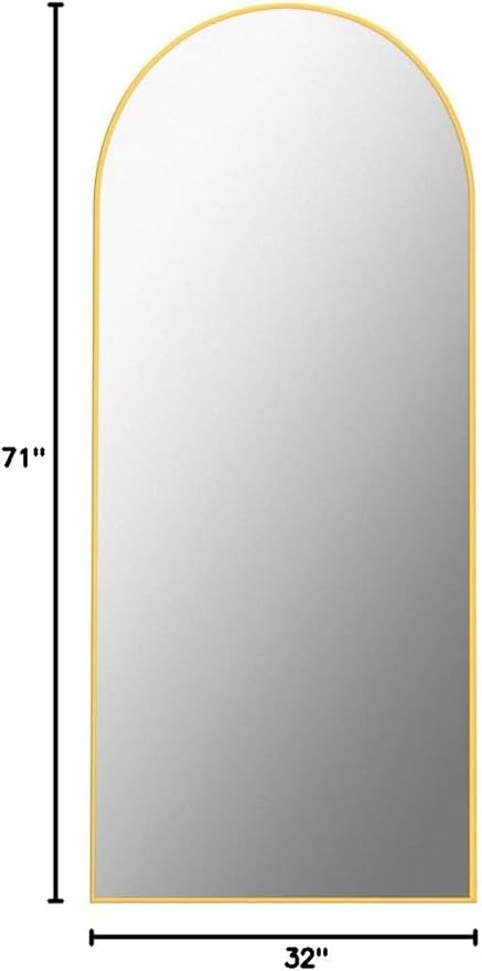 Antok Full Length Mirror, 71"x32" Floor Mirror, Arched Floor Standing Freestanding Arch Full Body Mirrors with Stand for Bedroom, Hanging Mounted for Living Room Cloakroom,Gold