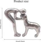 Human and Dog Statue Decoration, Cute Pet Sculpture Home Decor Tabletop Ornament Figurines Office Living Room Bedroom Home, for Dog Lovers Friends Family Decoration, Silver Color